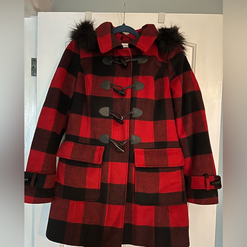 Ricki's Red and Black Checkered Pea Coat